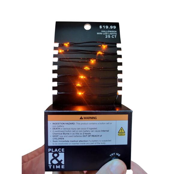 Orange Fairy Halloween 25 Mini LED String Lights Black Wire Battery Operated NEW - Picture 4 of 10